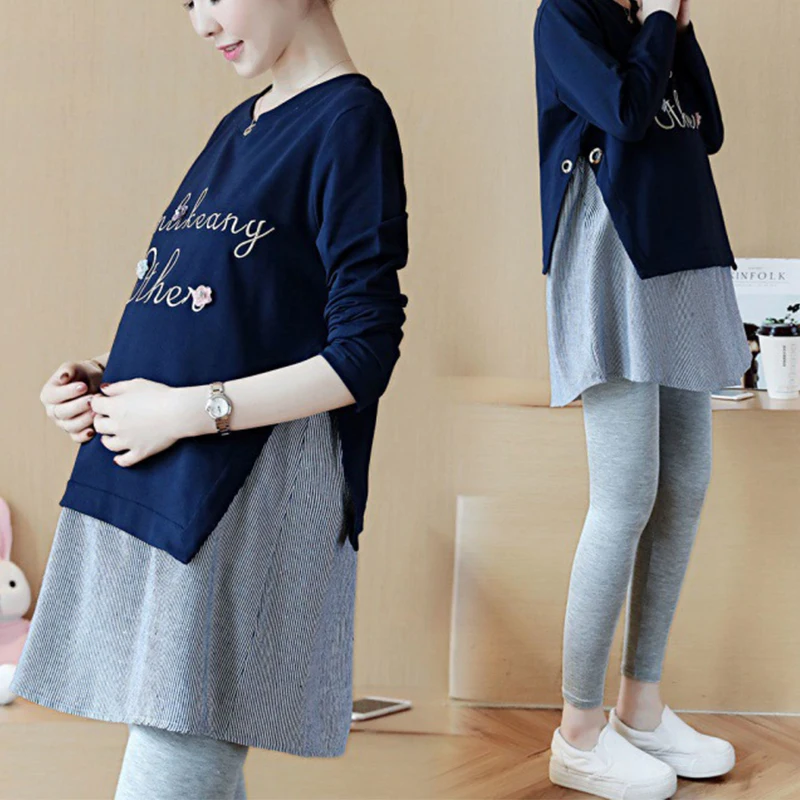 

Maternity Autumn And Winter Clothes Long Sleeves Pregnancy Relaxed Rest Pregnant Wear Pullover Fleece Thickened Maternity Tshirt