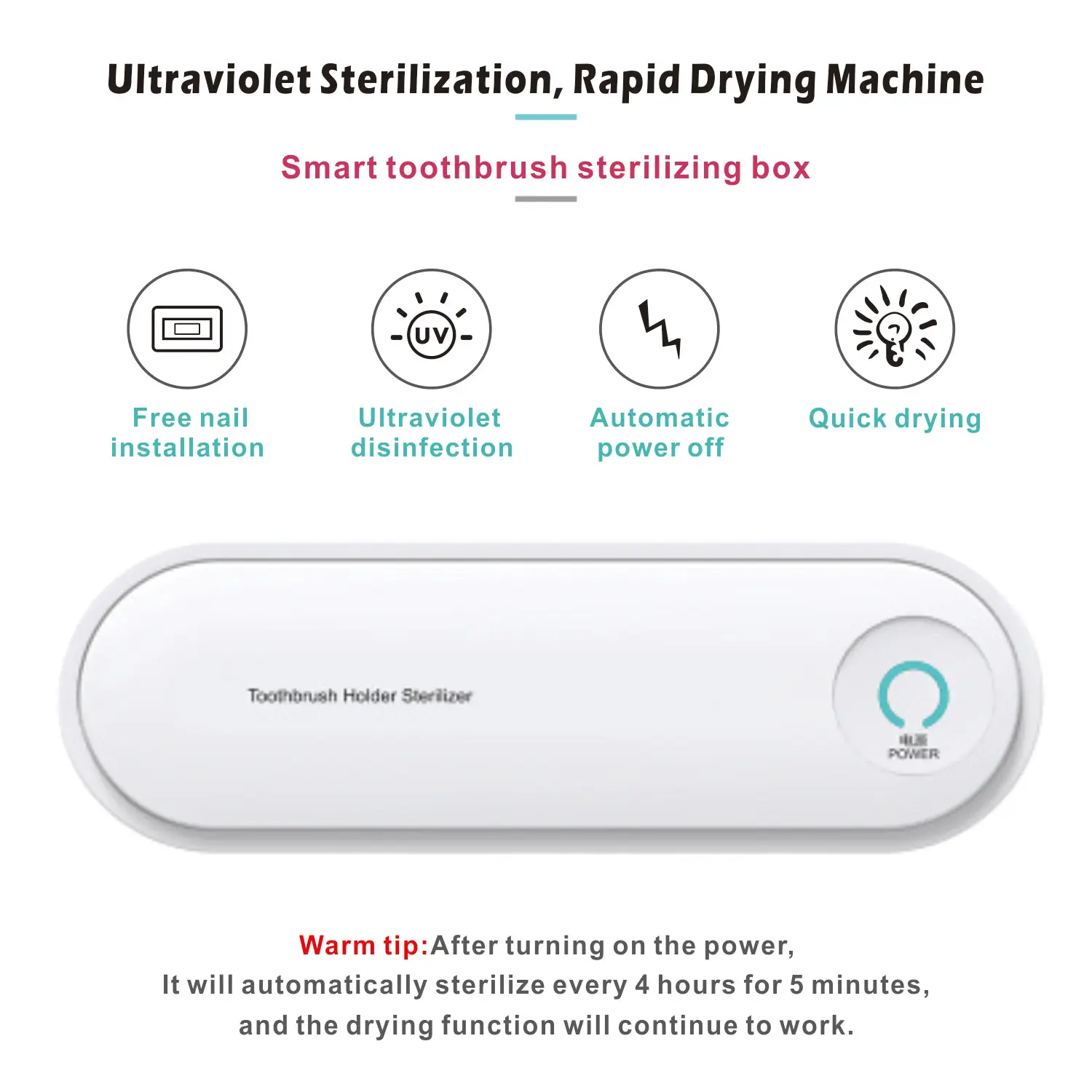 Sterilizzatore per spazzolino da denti a luce UV Dispenser per asciugatura antibatterico ultravioletto portaspazzolino Set di strumenti per il bagno