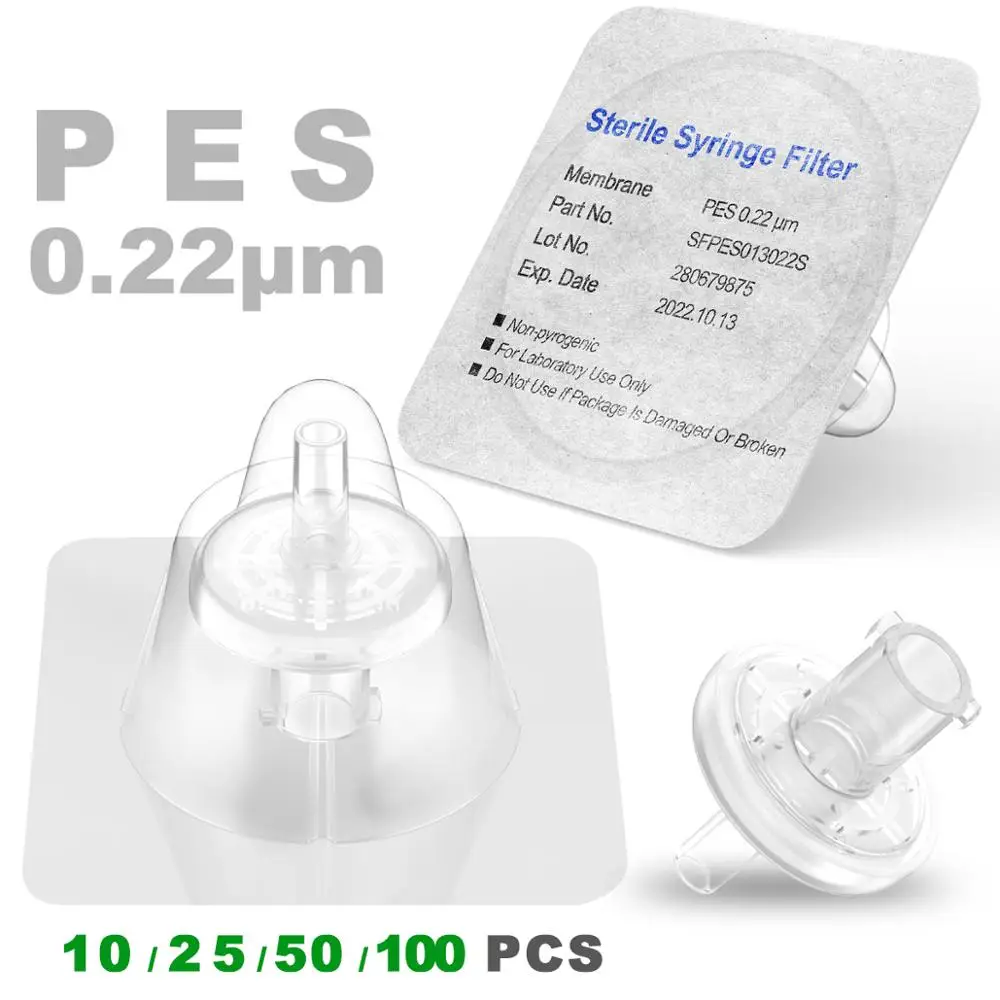 Filtros de jeringa estériles, membrana PES 0.22μm tamaño de poro, 13mm de diámetro, 10/25/50/100 piezas embalados individualmente por ks-tek