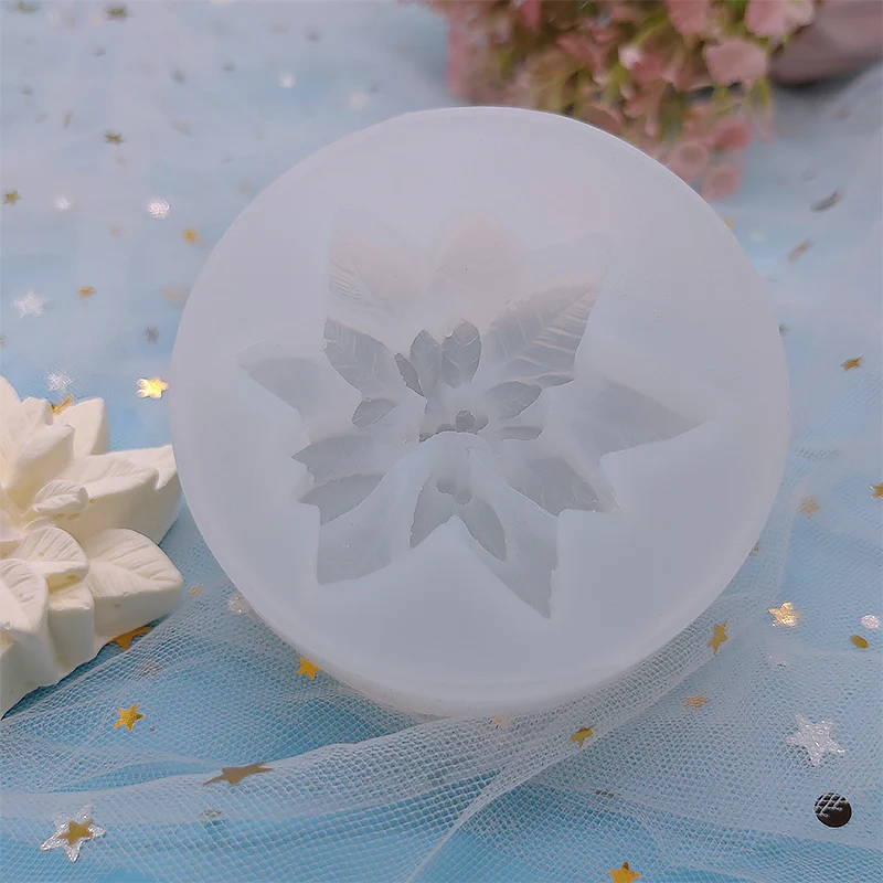 3D Christmas Poinsettia Flower Silicone Candle Mold, Handmade Cake,Resin,Scented Plaster, Soap Mold, Simulated Flower Home Decor