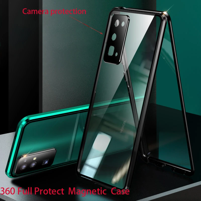 Metal Magnetic Cover For Huawei Honor 90 80 70 60 50 Pro P40 P50 P60 P30 Plus Mate 40 Phone Case Double-Sided Glass Coque Fundas