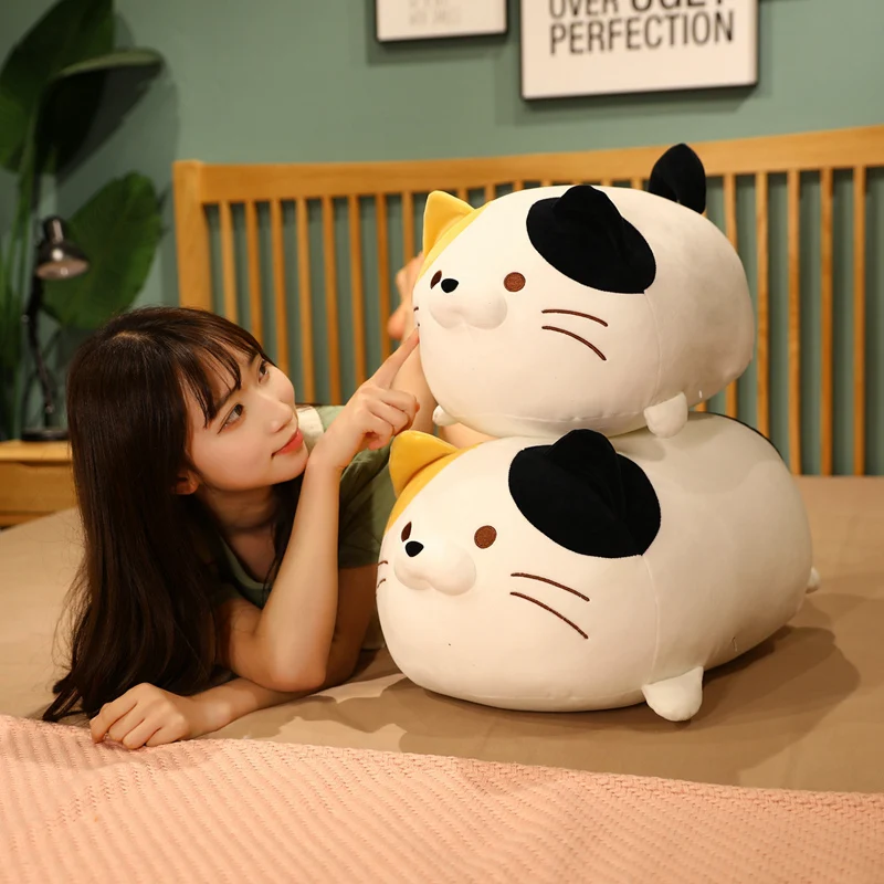 New Arrive 30/50/60cm Fatty Cats Stuffed Doll Lying Colorful Plush Toy Down Cotton Filled Ultra Soft Comforting Present