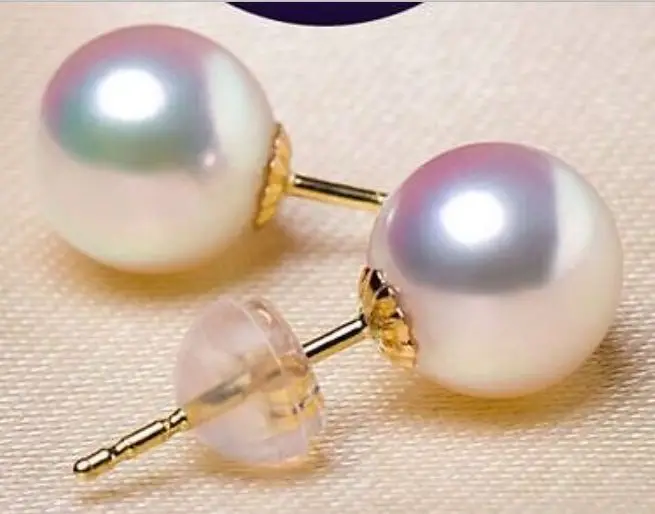 

fashion 9-10mm round natural south sea white pearl earrings yellow gold