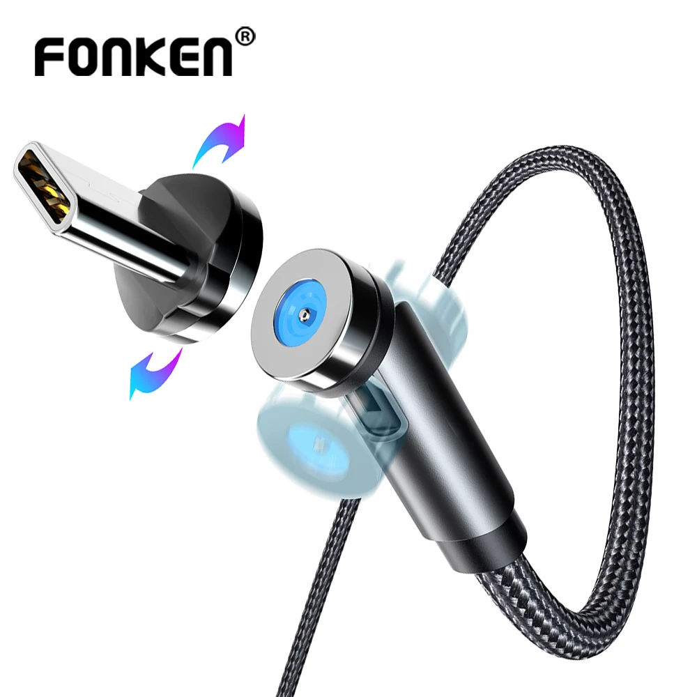 FONKEN Magnetic Cable 540 Rotate Type C Magnetic Charging Cable Micro USB Magnet Charger Cord Mobile Phone Cable For huawei