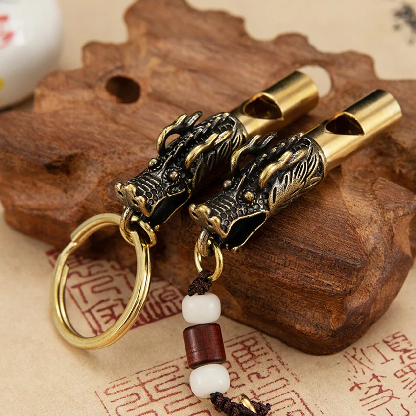 Copper Wild Dragon Keychain Pendants Outdoor Referee Whistle Vintage Wild Survival Whistles