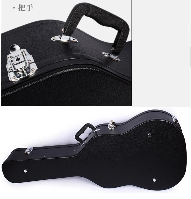 41 Inch Leather Guitar Hard Case Wood Box Guitar Case Black Superior PVC Leather Material Velvet with Foam Lining Guitar Cover