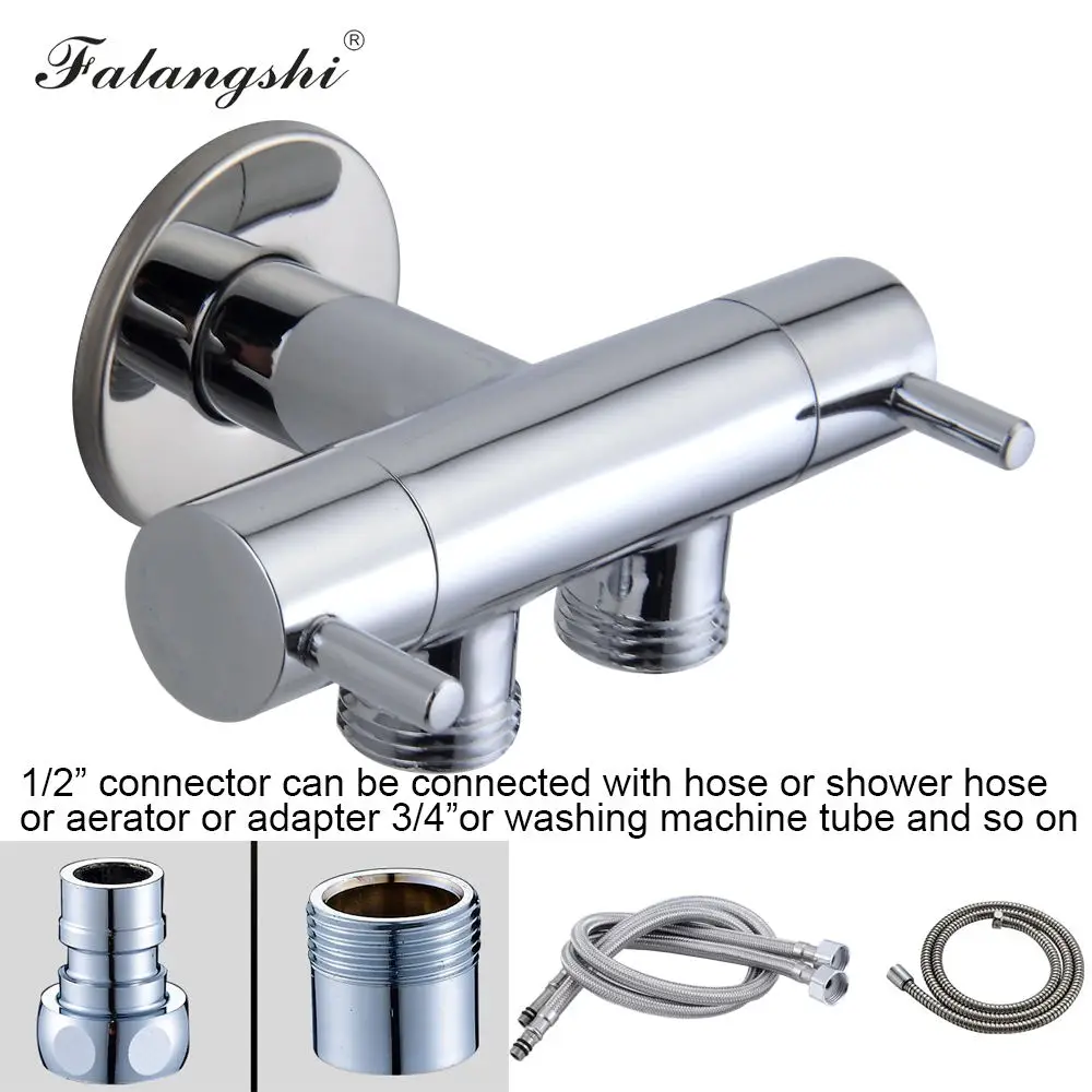 G1/2 Inch Bathroom Accessory Double Outlet Faucet Valve Double Control Toilet Angle Valve for Bidet Sprayer WB8501