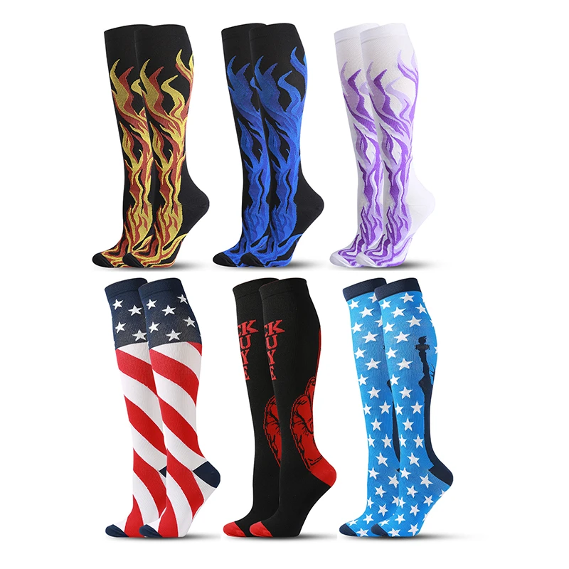 Flame Compression Stockings Leg Pressure Marathon Run Elastic Compress Street Wear Style Cool Men Women Flight Nylon Fire