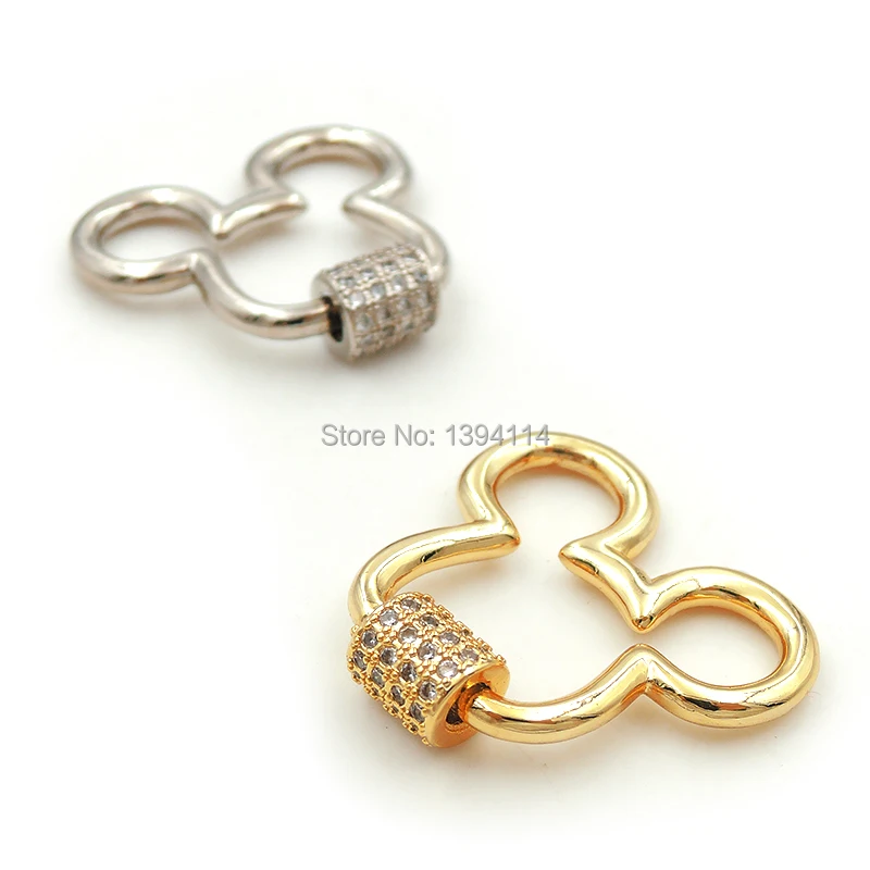 27*25*6mm Micro Pave Clear CZ Mouse Head Screw Clasps Accessories