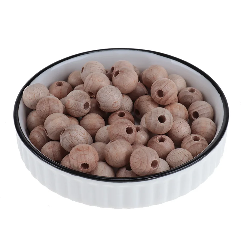 200pcs Beech Round Beads Baby Pacifier Chain Accessories Wooden Beads 10MM 15MM 20MM Round Beads Baby Goods Teether Baby Gifts