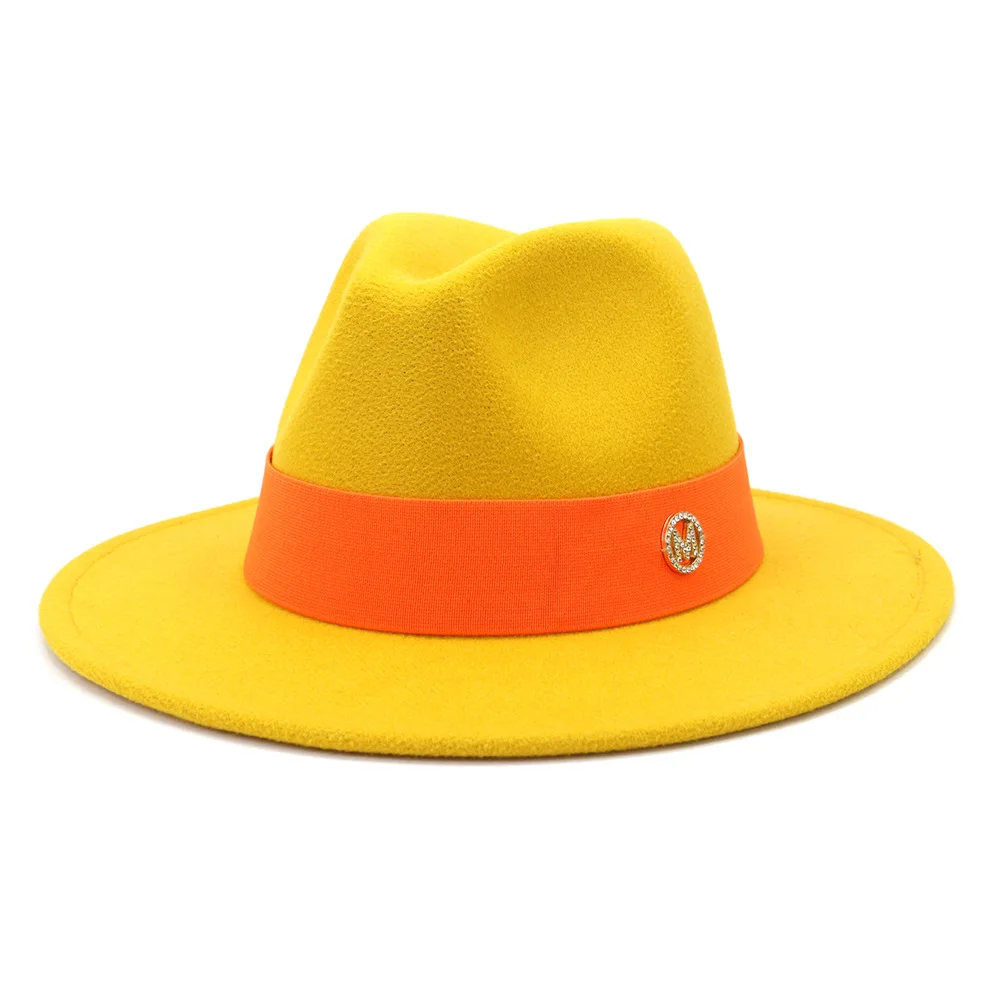 Colorful Wool Fedoras Hats For Women Men Orange Red Hat M Mark Belt Panama Outdoor Travel Cap Wide Brim 55-58CM шапка casquette