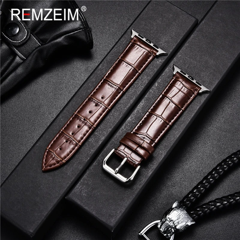 REMZEIM Leather Watchband For Apple Watch Band Series SE/6/5/4/3/2/1 42mm 38mm Women Men Leather Watchband Strap 44mm 40mm