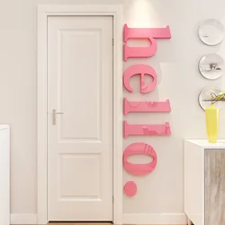 Acrylic 3D Wall Stickers HELLO Living Room Entrance Bedroom Door Dormitory  Wall Decals Self-adhesive Stickers Home Decoration