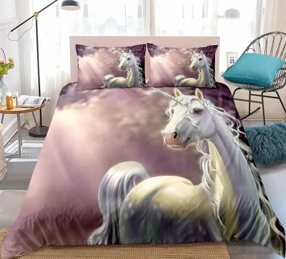 Pink Unicorn  Duvet cover set 3D lifelike Bedding set 3pcs Dreamy kids girls home textiles quilt cover dropship