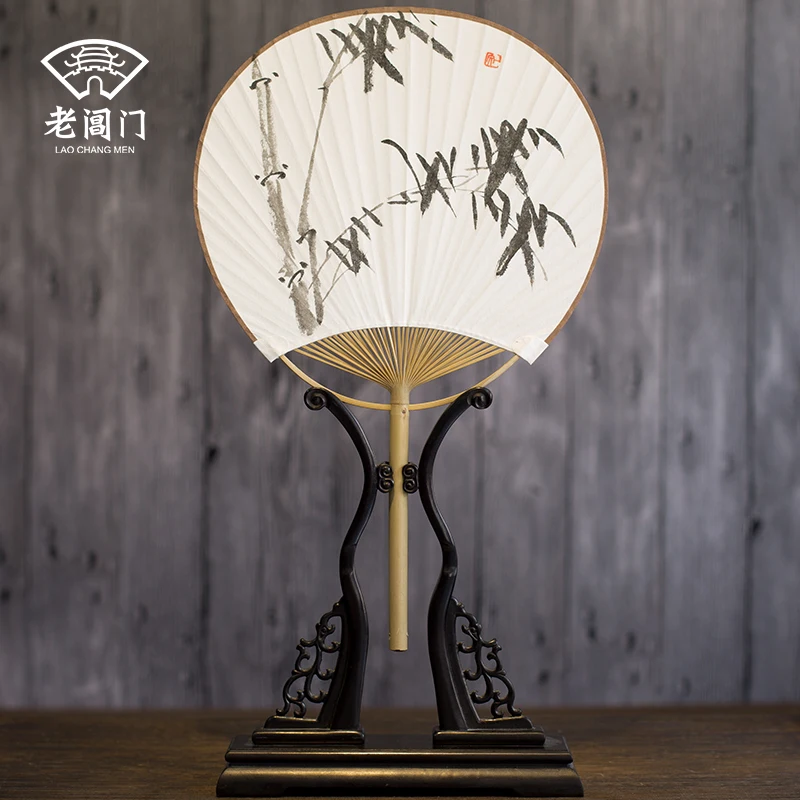 |hand painted fan round fan classical paper round fan women's inscription Chinese style ink double face fan Hanfu