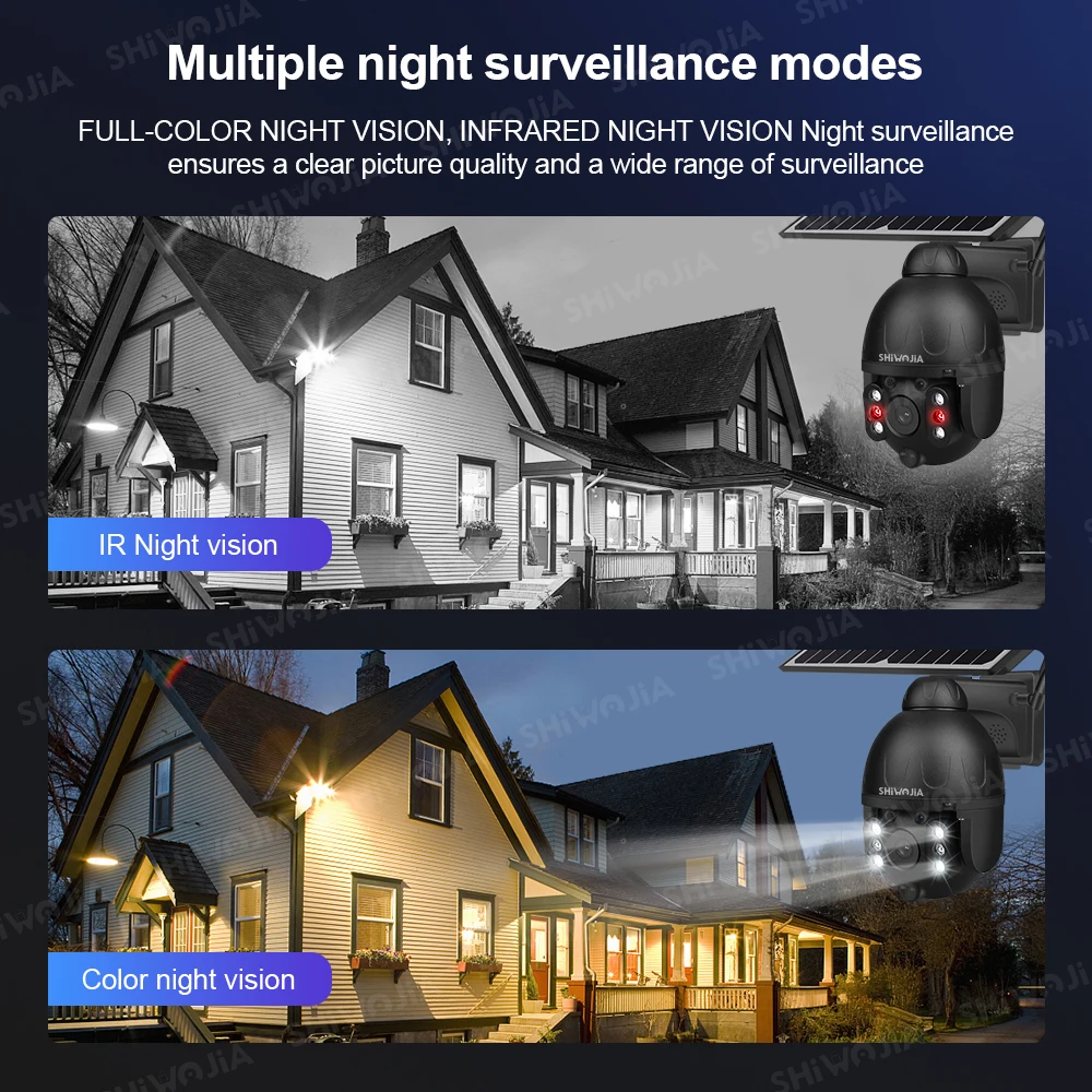 SHIWOJIA-cámara Solar de seguridad para exteriores, videocámara inalámbrica de 5MP, Wifi, Zoom 4X, 7,8 W, paneles solares, batería de vigilancia, 360 CCTV