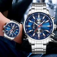 Reloj Curren para hombre, marca de lujo, esfera grande, relojes de cuarzo azul para hombre, cronógrafo, reloj de pulsera deportivo para hombre, reloj con fecha de acero inoxidable