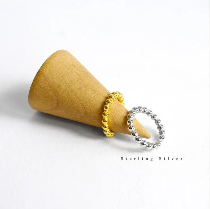 New Simple Small Fresh Light Bead Female 925 Sterling Silver Jewelry Personality Sweet Round Bead Popular Opening Rings TYB465