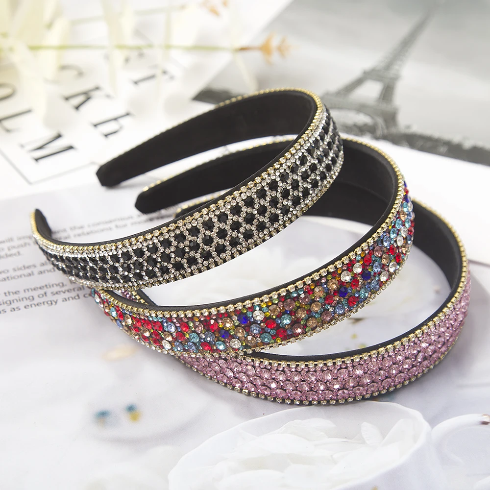 Baroque Crystal Headbands Fashion Hair Hoop Bands Bezel Luxurious Rhinestones Sponge Hairbands Women Hair Accessories Headdress