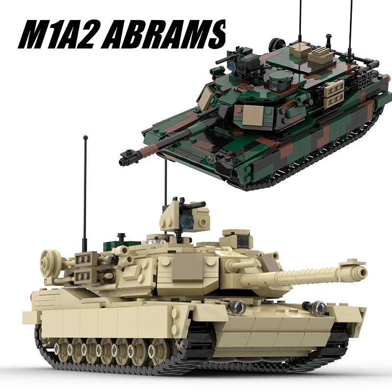 MOC WW2 Military M1A2 Abrams Tank Truck Weapons Building Blocks Model Set US Soldier Army Vehicle Car Gun Figures Part Kids Toys