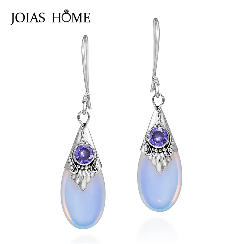 

JoiasHome 100% Real 925 Sterling Silver Earrings For Women With Moonstone Gemstones Classic Elegant Lady Fine Jewelry