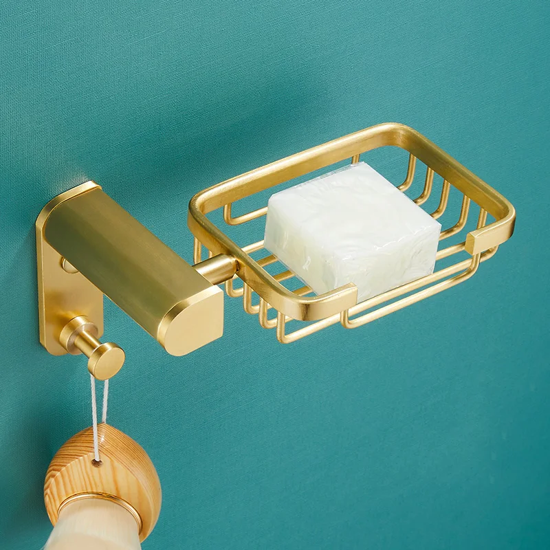 Aluminum Bathroom Soap Rack Brushed Gold Soap Dish Storage Holder Wall Mounted Soap Dishes Case Bathroom Accessories