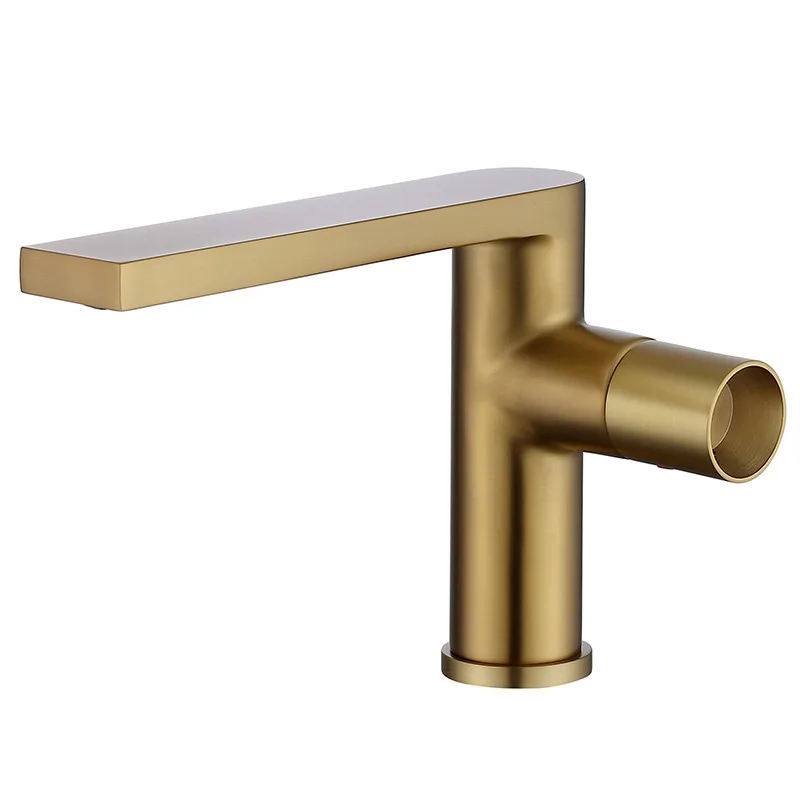 

Bathroom Basin Faucet Solid Brass Sink Mixer Crane Tap Hot & Cold Deck Mounted Single Handle Brushed Gold/Black Free Shipping