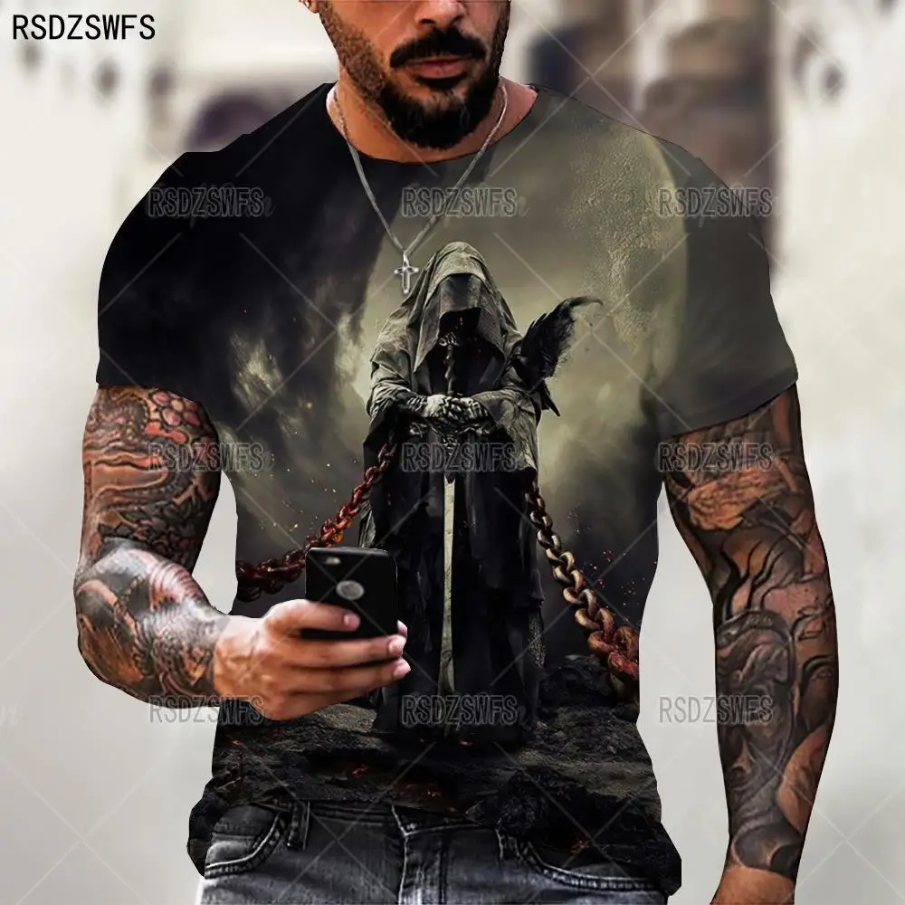 2021New Summer 3D T-Shirt Men Clothing Breathable Skull&Death Short Sleeve Fashion O-Neck Street Wear Cool Customizable 110-6 XL