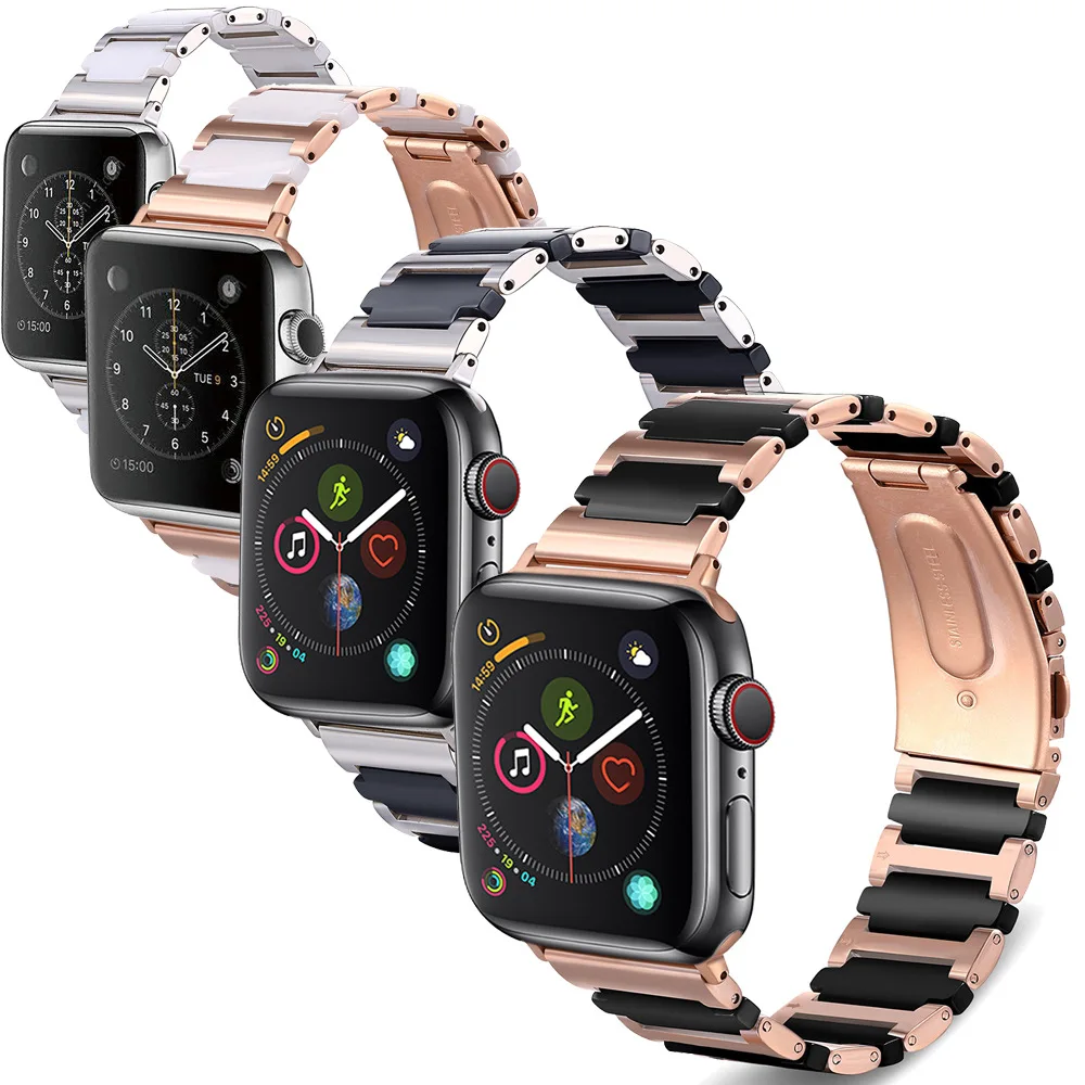 Rose Gold Stainless Steel Ceramics Watch Strap For Apple Watch Ceramics Band 38mm 42mm Series 1 2 3 4 5 6 iWatch 40mm 44mm Belt