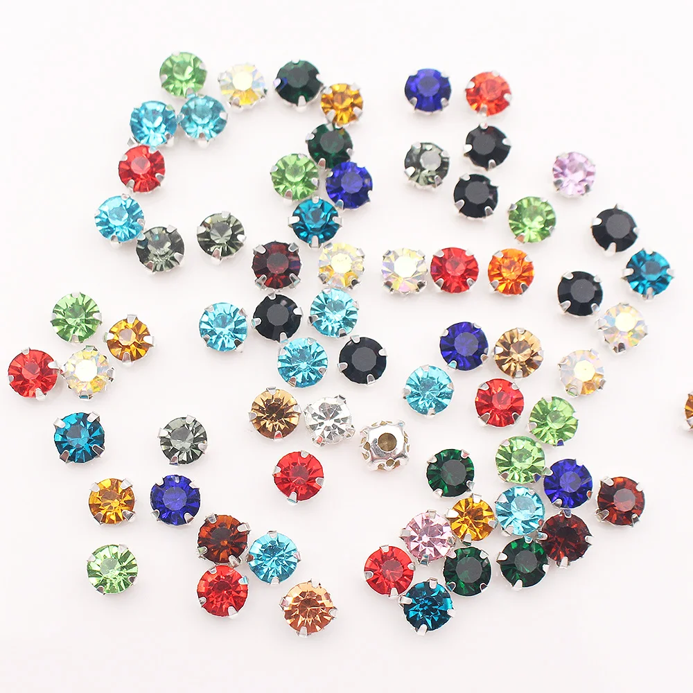 3mm-8mm Klaue zum Aufnähen von Strasssteinen, silberne Basis, glänzende Kristalle, Strass-Stoffsteine, Glasperlen, zum Nähen von Strasssteinen für Kleidung – Detail 3
