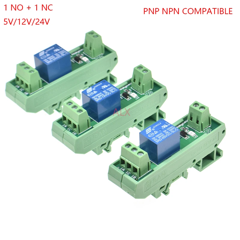 1 Channels relay module DIN Rail Mount SRD-05VDC-SL-C SRD-12VDC-SL-C SRD-24VDC-SL-C 10A 5V 12V 24V DC PNP NPN compatible 1NO 1NC