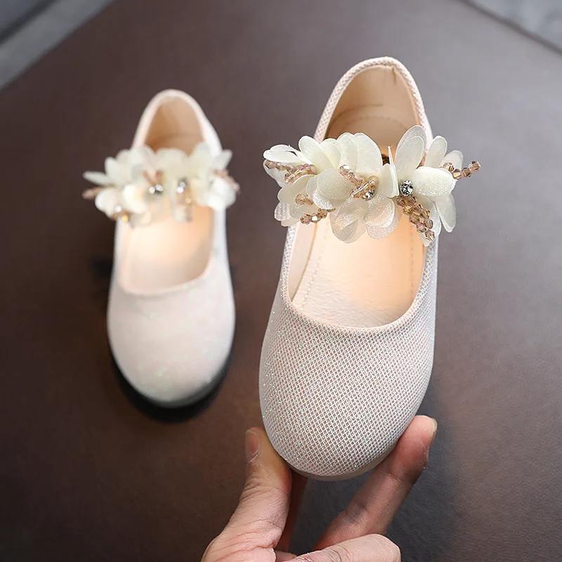 Girls Shoes Children Wedding Princess School Shoe Kids Summer Rhinestone Flower Student Sandals Fashion Flats 2023 New G26