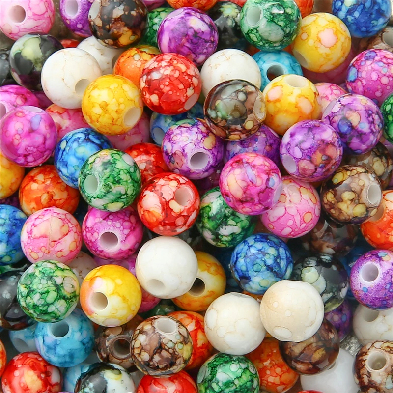 8/10/12mm Large Hole Round Ball Acrylic Plastic Beads Multicolor Bead for DIY Bracelet Necklace Earrings Craft Jewelry Making