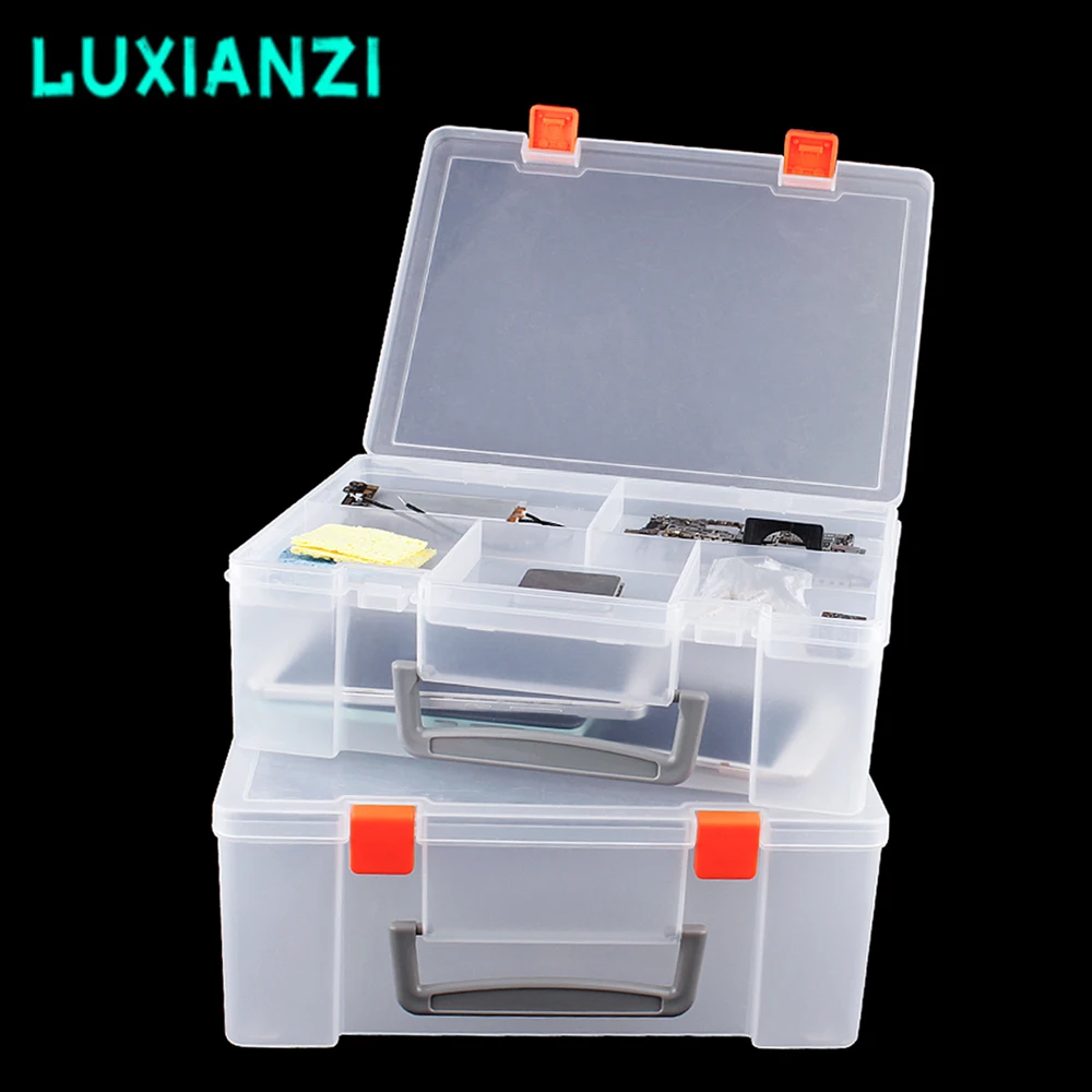 LUXIANZI Transparent Plastic storage Tools Box With Handle  Adjustable Repair Toolbox Hardware Screw Dust-proof Organizer Case