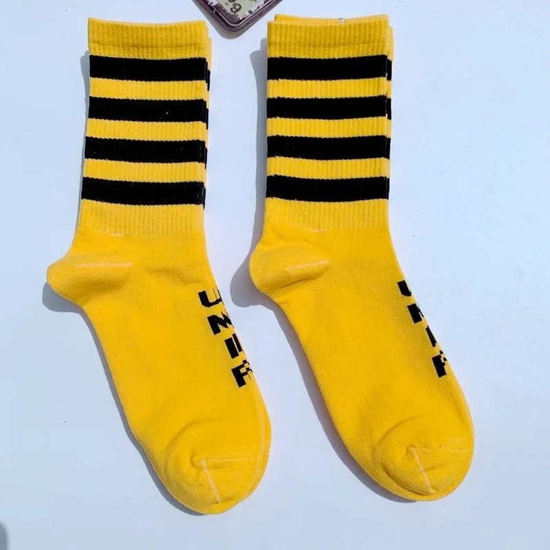 Funky Street Wear Three Four Stripes Cotton Men Socks Punk Retro Old School Hiphop Skate Harajuku Yellow White Cool Fixed Gear