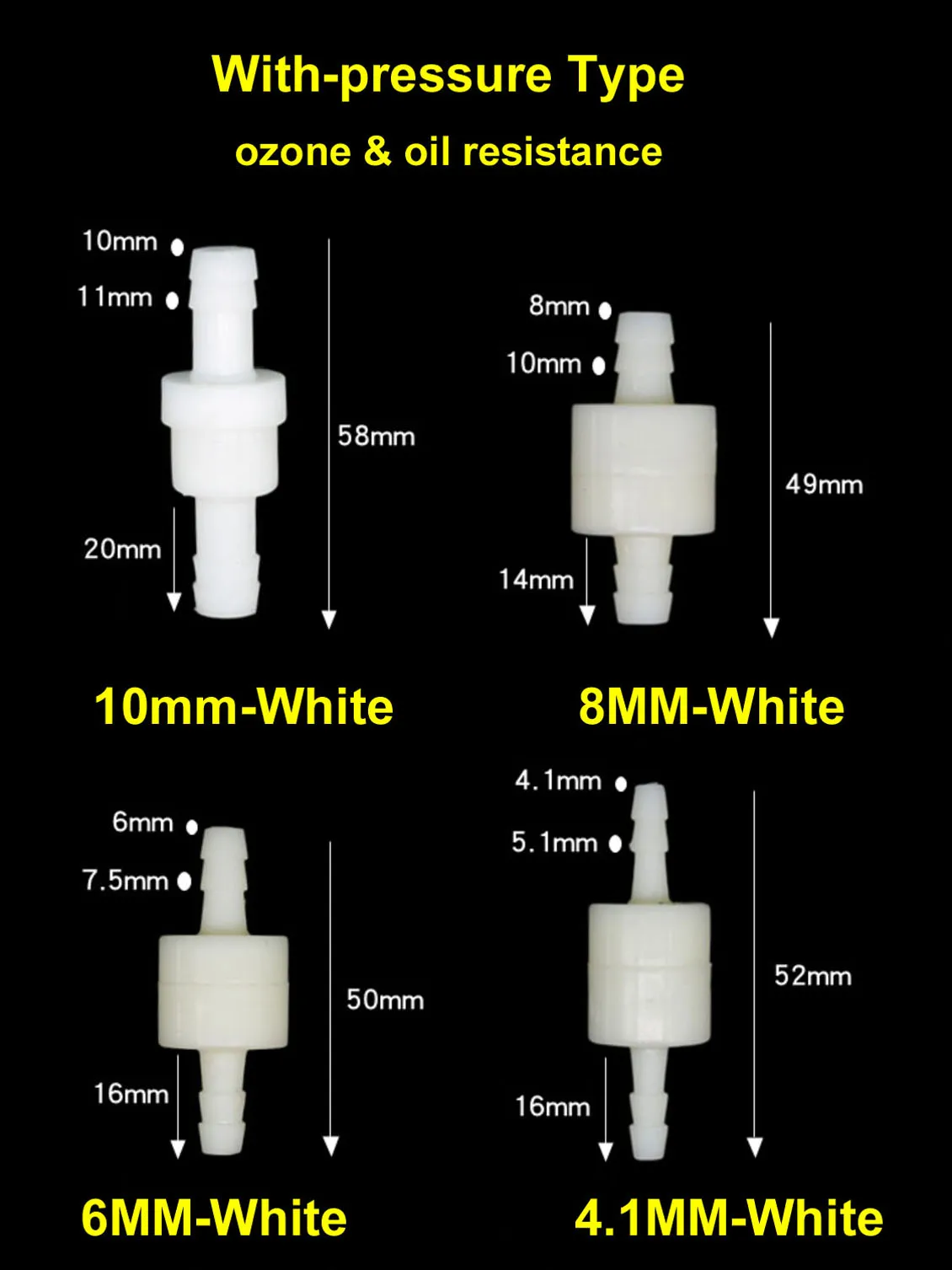 3MM 4MM 4.1MM 5MM 5.1MM 6MM 7.9MM 8MM 10MM 12MM Stop Valve Anti-backflow Check Valve Anti-ozone Oil Resistant For Silicone Hose