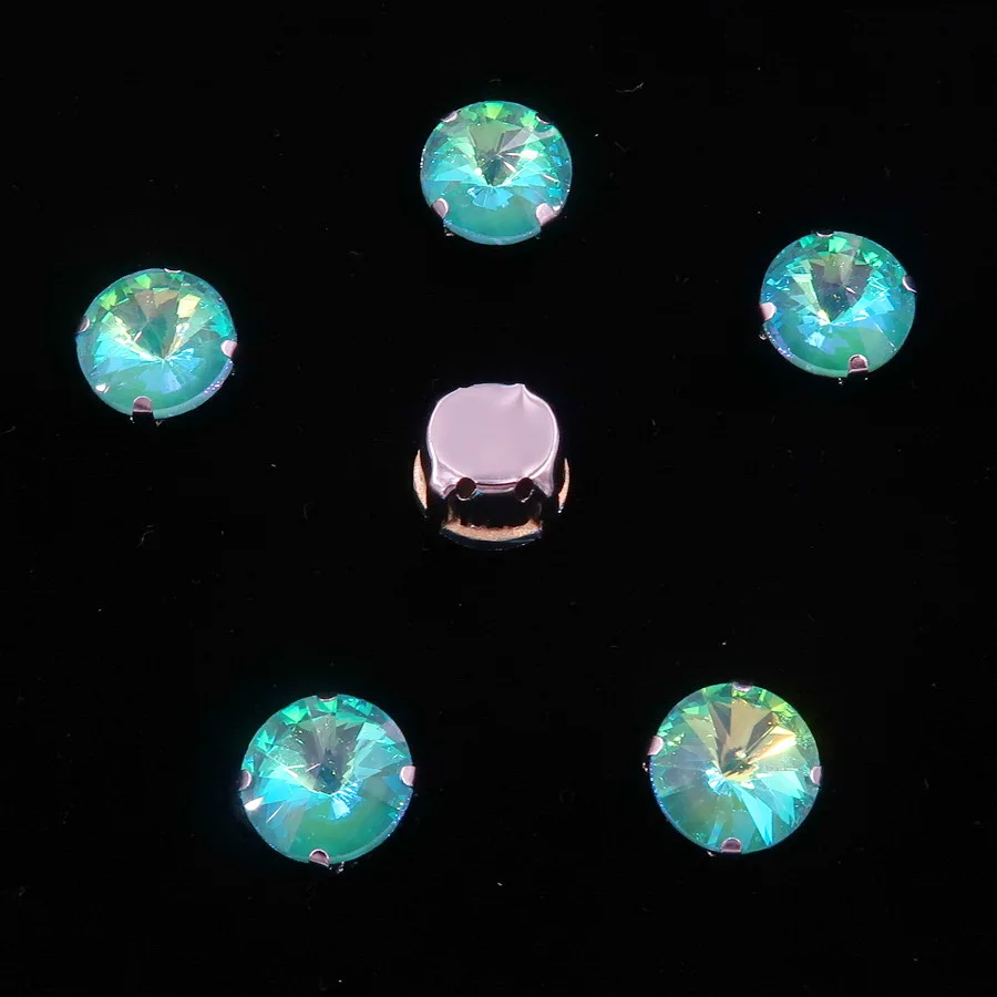 Rivoli runde silberne Krallenfassungen mit Glaskristallen in Regenbogenfarben, 8 mm, 10 mm, zum Aufnähen von Strasskristallen, Applikationen für Kleidung, DIY – Detail 15