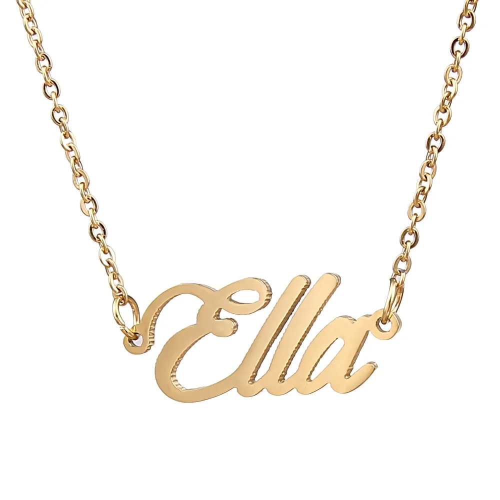 Personalized Nameplate Ella Name Necklace for Women Gold Plated Stainless Steel Jewelry for Mom Mother Birthday Gift