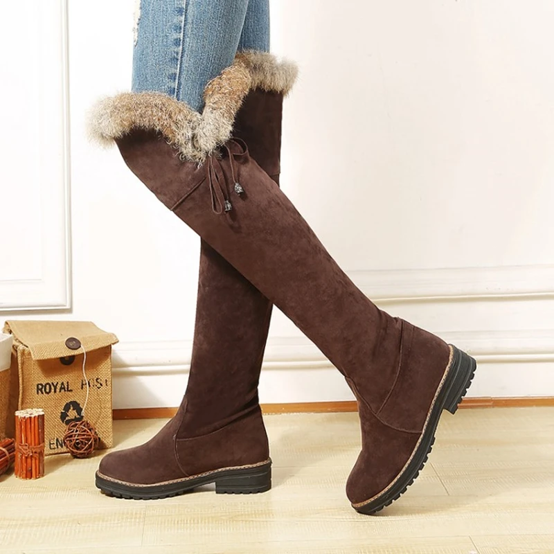 Warm Snow Boots Women 2021 Winter Shoes Suede Knee High Boots Ladies Fashion Low heels Warm Fur h Long Boots Female