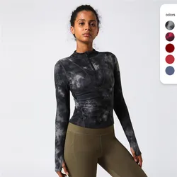 Women Fitness Long Sleeve Shirt Female Sport Top Slim Running Front Zip Yoga Shirt Thumb Hole Athletic Tights Running Gym Clothe