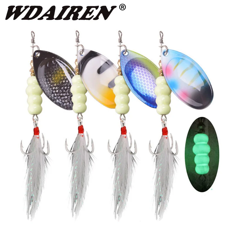 WDAIREN Spinner Bait Spoon Lure 9g 12g Luminous Wobblers Pike With Treble Hooks Arttificial Bass Bait Metal Fishing Lures