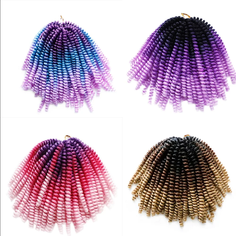 8Inch Gairah Twist Crochet Rambut Spring Twist Rambut Crochet Kepang Sintetis Mengepang Rambut Ekstensi Crotchet Rainbow 30 Akar