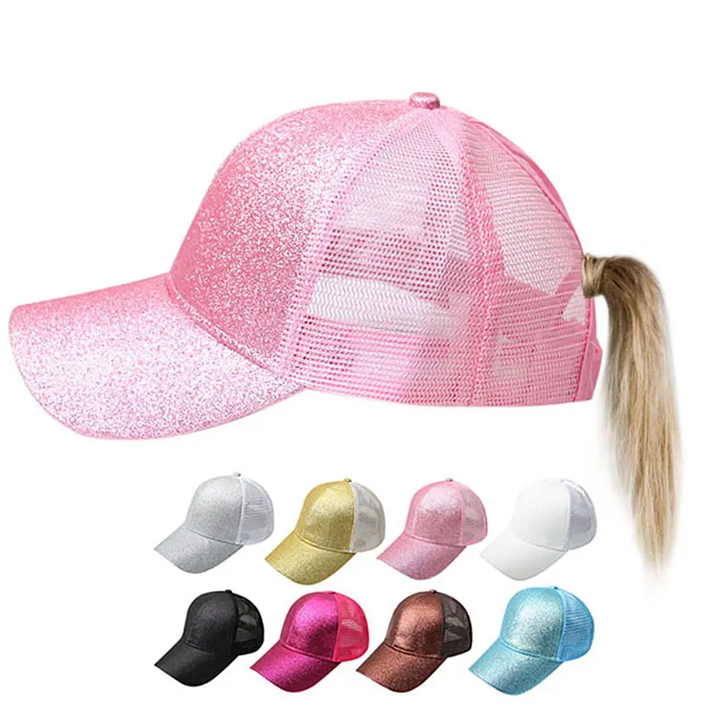 

Cotton Summer Sequins Baseball Cap Women Ponytail Breathable Mesh Adjustable Caps Snapback Outdoor Shade Sports Men sun hat