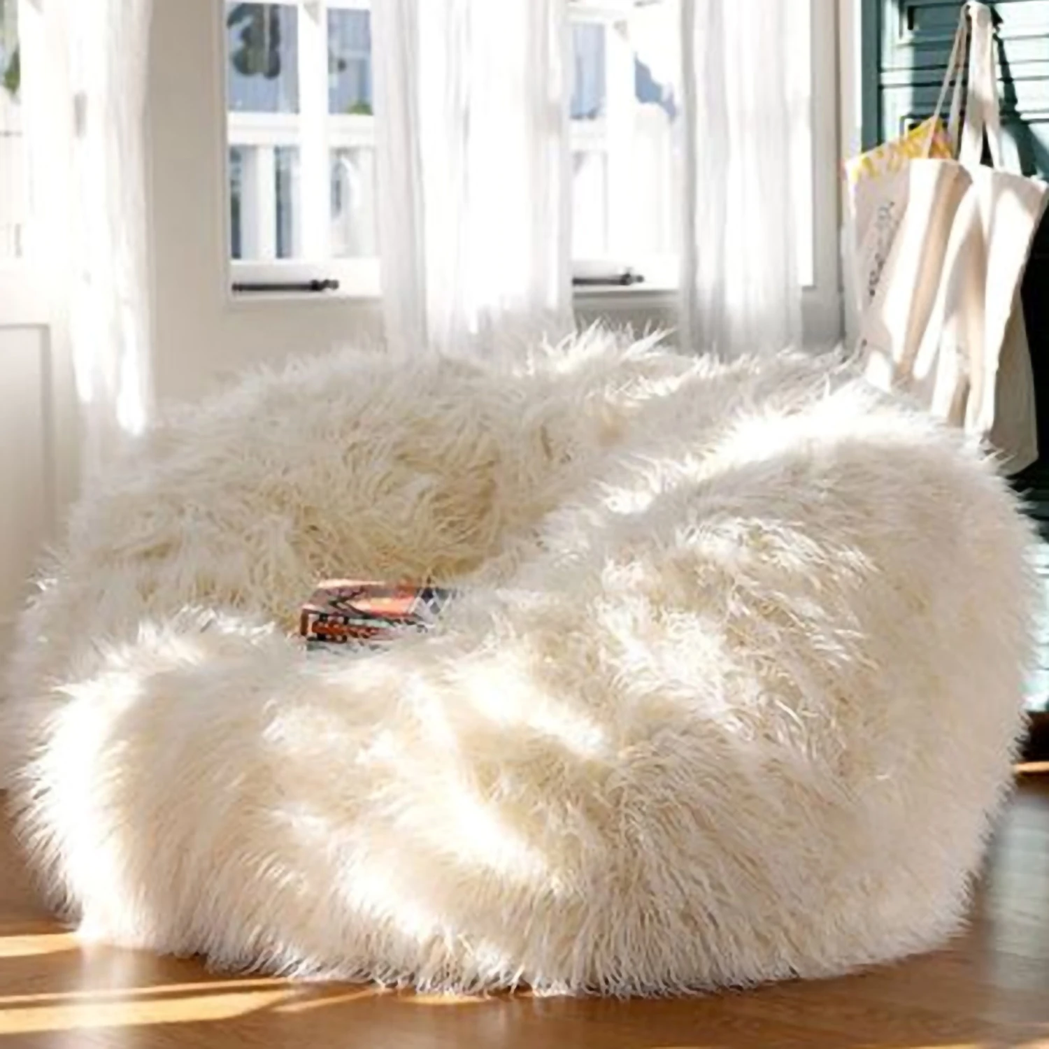 

Relaxing Bean Bag Chair Cover Hot Sale Fluffy Faux Fur White Puff Sofa Bed, Tatami(Without filler)