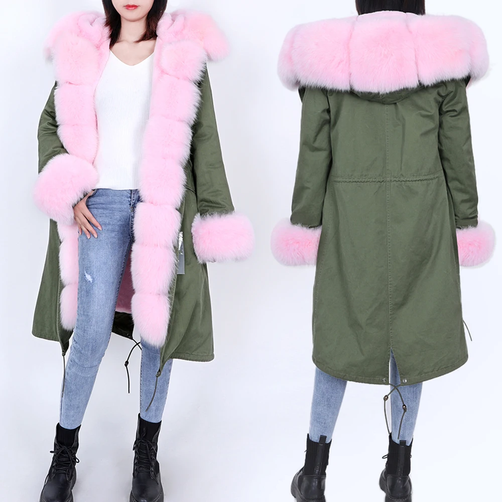 maomaokong 2020 winter women long coat  Fashion  real fur coat woman parks hooded  natural fox fur collar winter warm jackets