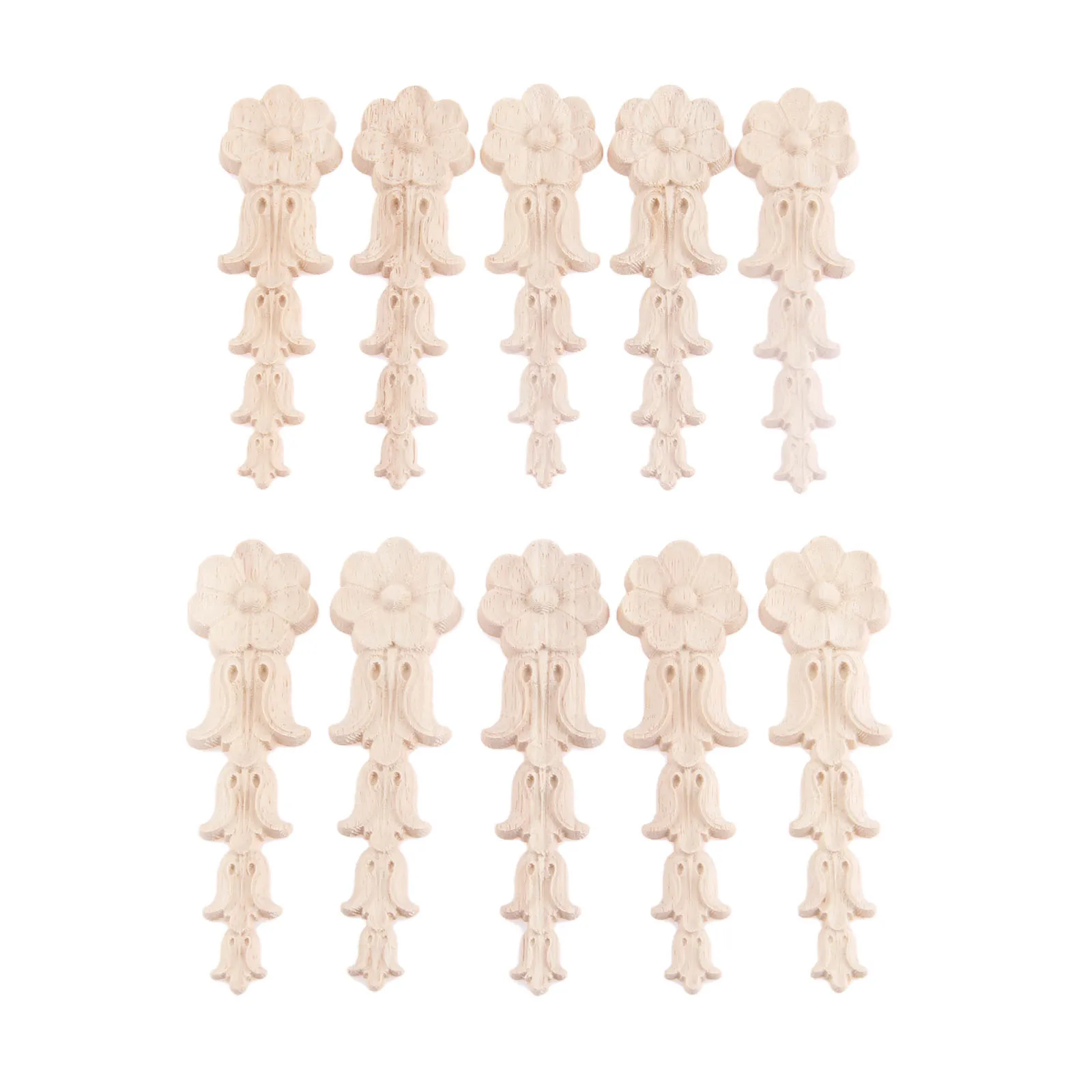 10/2 PCS Wood Carving Applique Onlay Ornament 13x3.5cm Unpainted Long Rosetted Sculpture Decal for Door Frame Furniture Decor