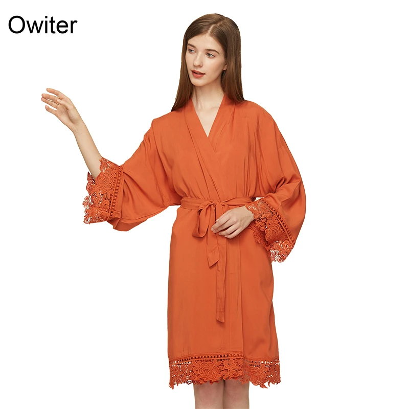 

Women Cotton Lace Robe Bride Robe Bridesmaid Robes Bridal Wedding Robe Bathrobe Sleepwear Dressing Gown Orange Robes