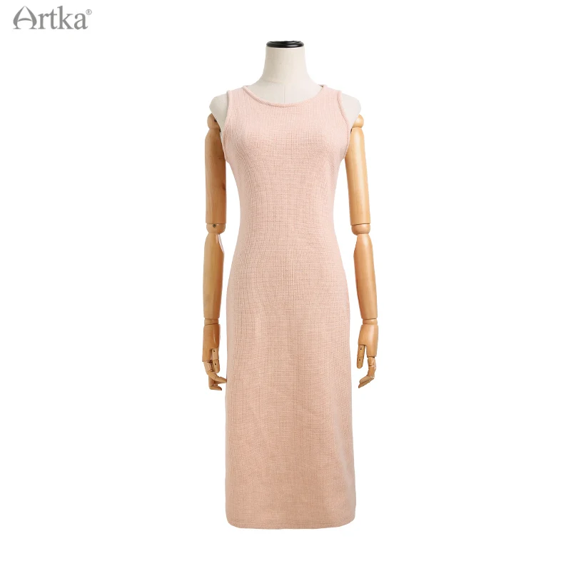 ARTKA 2021 A/W New Women Suits Elegant O-Neck Short Knitted Sweatshirt Set Tank Slim Midi Knitted Dresses 2 Piece Set VA20111D