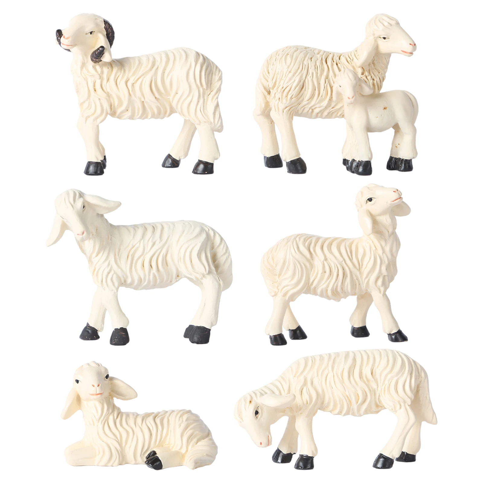 6Pce Animal Sheep Figurine Dollhouse Miniature Ornaments Statue Lamb Toys Fairy Garden Home Decor Terrarium Statues Accessories