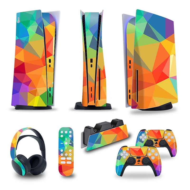 5 in1 full set PS5 Digital Edition Skin Sticker Decal Cover for PlayStation 5 Console and 2 Controllers PS5 Skin Sticker Decal